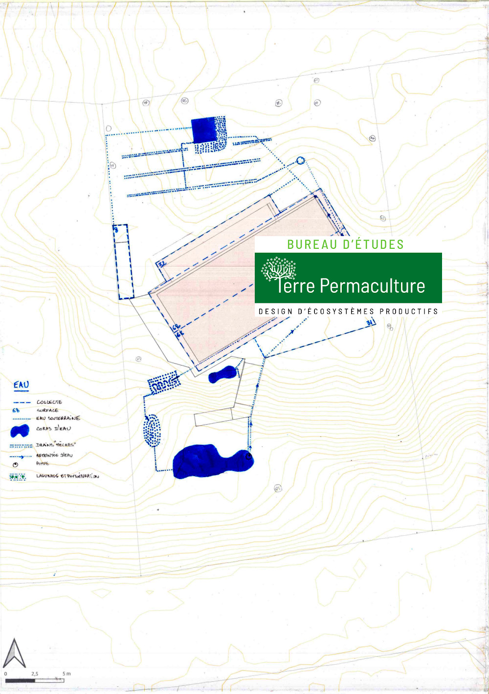 Design de l'eau en permaculture sur sol sableux, avec phytoépuration, stockage et récupération